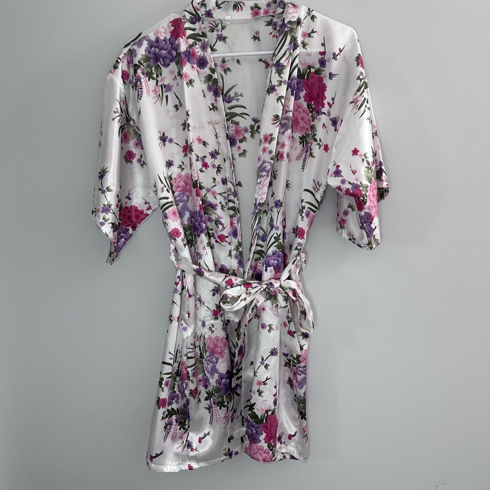 Floral Satin Kimono Robe